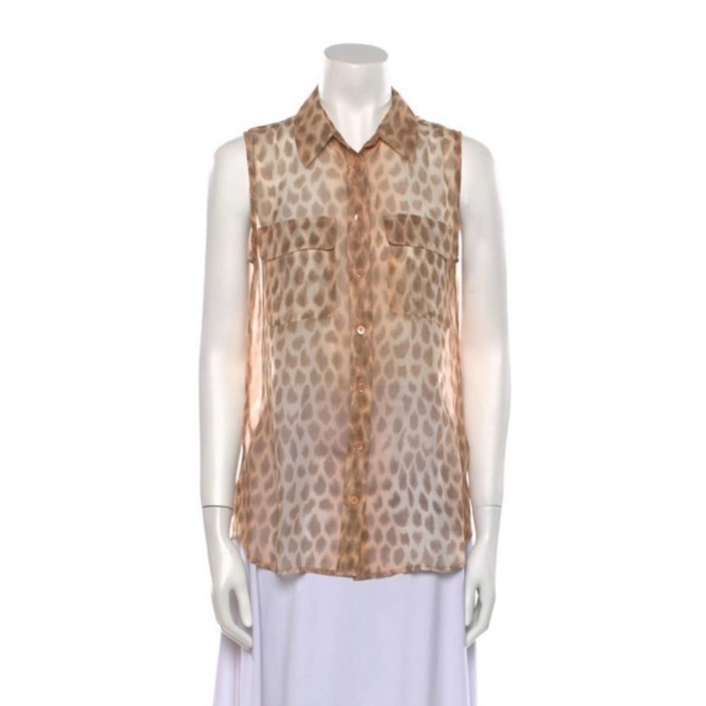 Equipment 100% silk animal print button up sleeveless sheer top size small